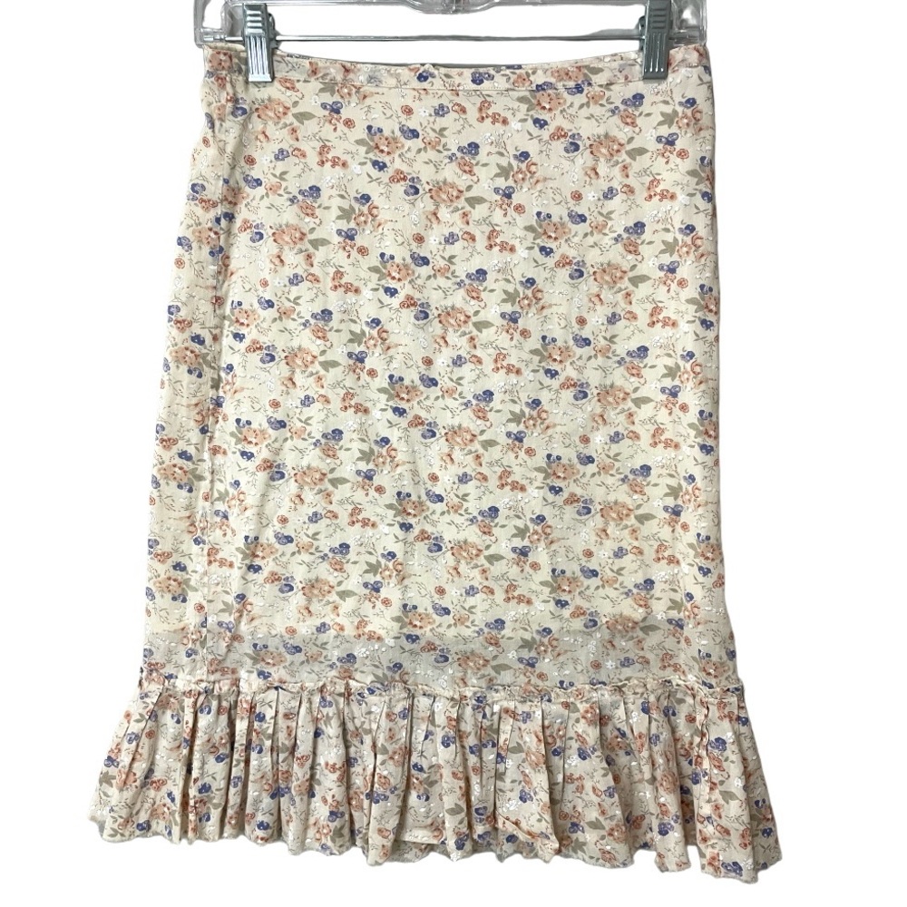 Free People Floral Mini Skirt Boho Cottagecore  Ruffle Hem SZ 3  EUC